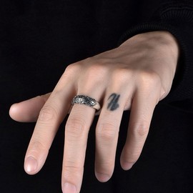 Auriselle Men's Viking Ring with Crucifix Carving Pattern, Open Adjustable Retro Punk Gothic Jewellery, Unisex Vintage Party Christmas Gift for Men Boys Women, Alloys