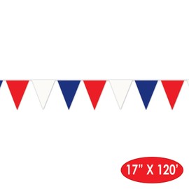 Beistle 2 Piece Indoor Outdoor Plastic Patriotic Pennant Banner 4th of July, Decorations Labor Day, USA Party Supplies