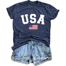 FCGHSII American Flag Shirts for Women: USA Flag Graphic Tee 4th July T Shirt Blouse Tops