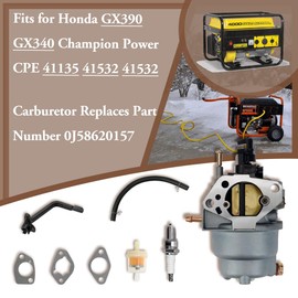 Carburetor & Spark Plug for Honda GX390 Champion 40023 40030 41135 Jingke Huayi Kinzo Ruixing 13HP 14HP 15HP 16HP 188F 190F 5KW 5.5KW 6.5KW Generator Carb with Fuel Line Filter Gasket Tune Up Kits