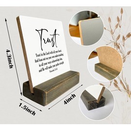 Christian Quote Wood Plaque Gift, Proverbs 3:5-6- Trust In The Lord, Plaque with Wooden Stand, Meaningful Wood Sign Plaque Gift, Bible Verse Gift Wood Sign, Christian Family Religious Home Décor