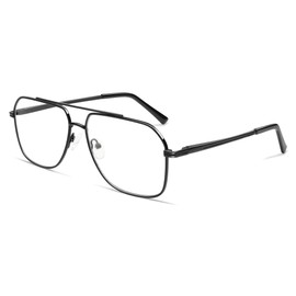 AMOMOMA Retro Blue Light Aviator Reading Glasses for Women Men,Metal Oversized Large Computer Reader Frame AM6133 C1 1.5X