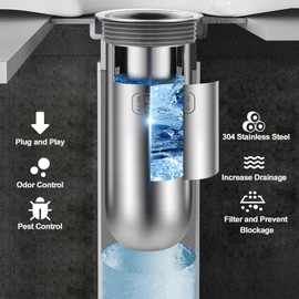 QruiLanTu Odor Proof Floor Drain Core，Shower Floor Drain Backflow Preventer，U-Shape 304Stainless Steel Drain Filter，Prevents Odors from Backing up into bathrooms and Kitchens(Depth 2.36Inch)
