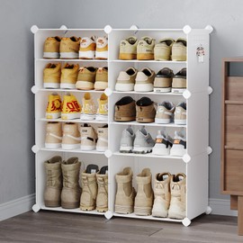 MAGINELS Shoe Rack Shoe Storage Cabinet Free Standing Plastic Shoe Shelves Organizer for Closet Hallway Bedroom Entryway (White, 2 by 6)