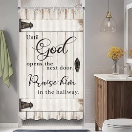 JAWO Western Country Outhouse Barn Door Shower Curtain Rustic Wooden Wood Inspirational Bible Verse for Travel Trailer Camping Theme Motor RV Bathroom Stall Shower Curtain Set, Small Size 36X72