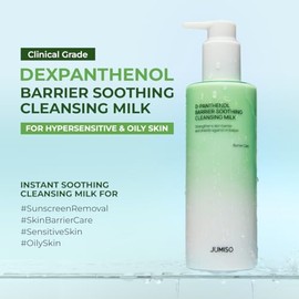 JUMISO Leche limpiadora de ceramida para pieles sensibles, lavado facial calmante D-pantenol, derrite protector solar y maquillaje, no necesita doble limpieza, probado por oftalmólogos, sin lágrimas, sin fragancia, 10.14 onzas líquidas