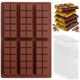 Mity rain Chocolate Bar Mold Deep, Silicone Thick Chocolate Bar Mold for Stuffed Bar, Square Knafeh Pistachio Chocolate Bar Break Apart Candy Bar Molds with 100pcs Storage Bags