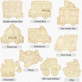 20 Pcs Car Wooden Paint Crafts, Unius Unfinished Wood Cutouts with Storage Box for Kids DIY Art Painting Home Decoration in 10 Style