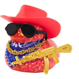 wonuu Rubber Duck Car Ornaments Dashboard Decorations with Cowboy Hat Bandanna Necklace for 4th of July Independence Day Accessories Labor Day, Glitter-Purple Red White Blue Star Stripe Flag