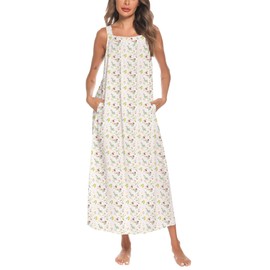 YOZLY Women Nightgowns for Embroidery Cotton Sleeveless Night Gown with Pockets, White Floral, XX-Large