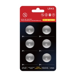 JUNINXIU AG12 Battery L1142 Battery LR43 Battery SR43 D386 D301 186 SR43 1.5v Premium Alkaline Button Batteries【5-Year Shelf Life】(6 Count)