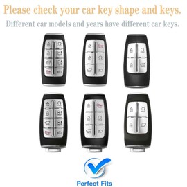 Flensent for Genesis Key Fob Cover with Keychain for Genesis G70 G80 G90 GV70 GV80 GV90 (Silver)
