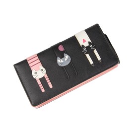 EVEOUT Women's Wallet PU Leather Purse Cute Long Purse with Coin Bifold Wallet Card Holder for Girls, Black (black long)