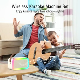 Mini Karaoke Machine,Funny Toys Christmas Birthday Gifts for Kids Age 4-12 Girls,Boys,Adults,MEGUO Karaoke Microphone Toys for 4,5,6,7,8,9,10,11,12+ Year Old Girls Boys (Beige 1 mic -Rainbow Lights)
