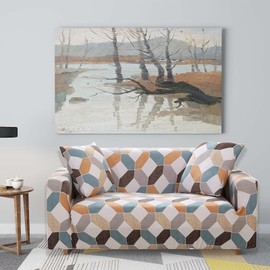 Teynewer 1-Piece Fit Stretch Sofa Cover, Sofa Slipcover Elastic Fabric Printed Pattern Chair Loveseat Couch Settee Sofa Covers Universal Fitted Furniture Cover Protector (1 Seater, #Geometry)