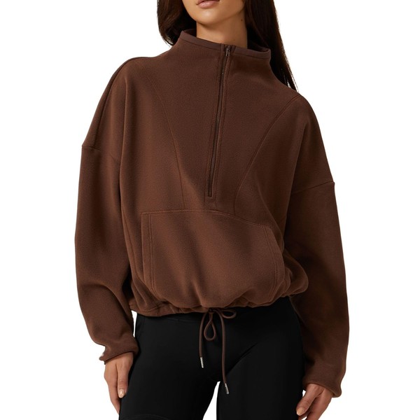QINSEN Oversized Sweatshirt for Women Half Zip Drop Shoulder Winter