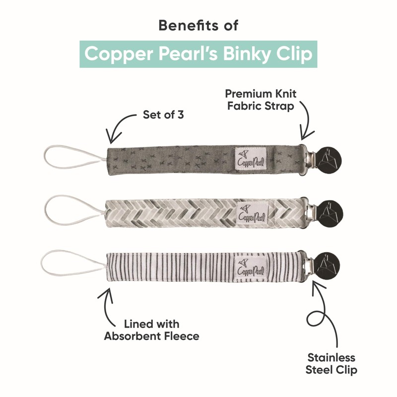 Binky Clip 3 Pack Set "Rufus" by Copper Pearl