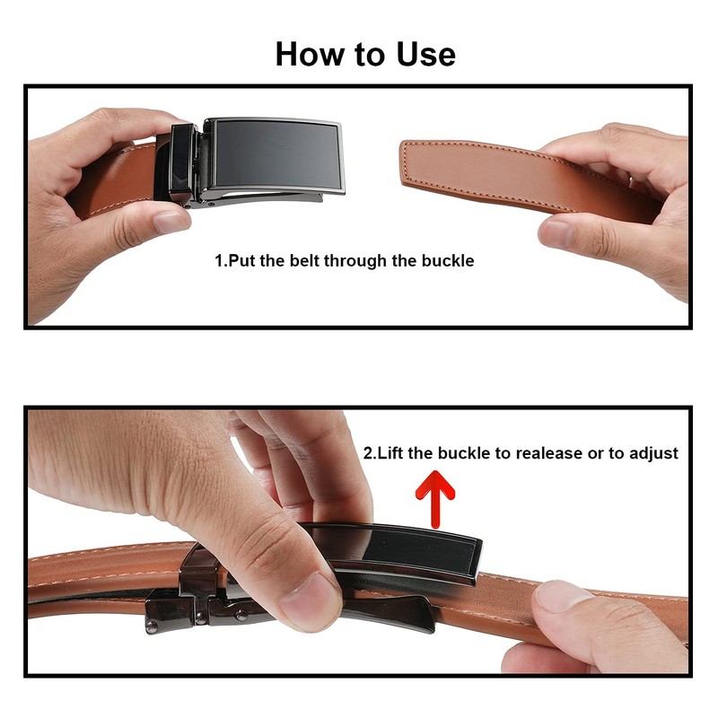 VRLEGEND Men's Automatic Leather Belt, Ratchet Belt without Holes for