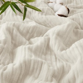 PHF Cooling Muslin Throw Blanket for Hot Sleepers, 60% Viscose from Bamboo, 40% Cotton for Summer, 4-Layer Breathable Gauze Blanket for Bed Couch, 50"x60", Oat Milk