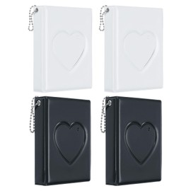 PATIKIL 3 Inch Mini Kpop Photocard Binder Album with 32 Pockets Small Bookshelf Love Heart Picture Holder Book for Collection 4 Pack, Black White