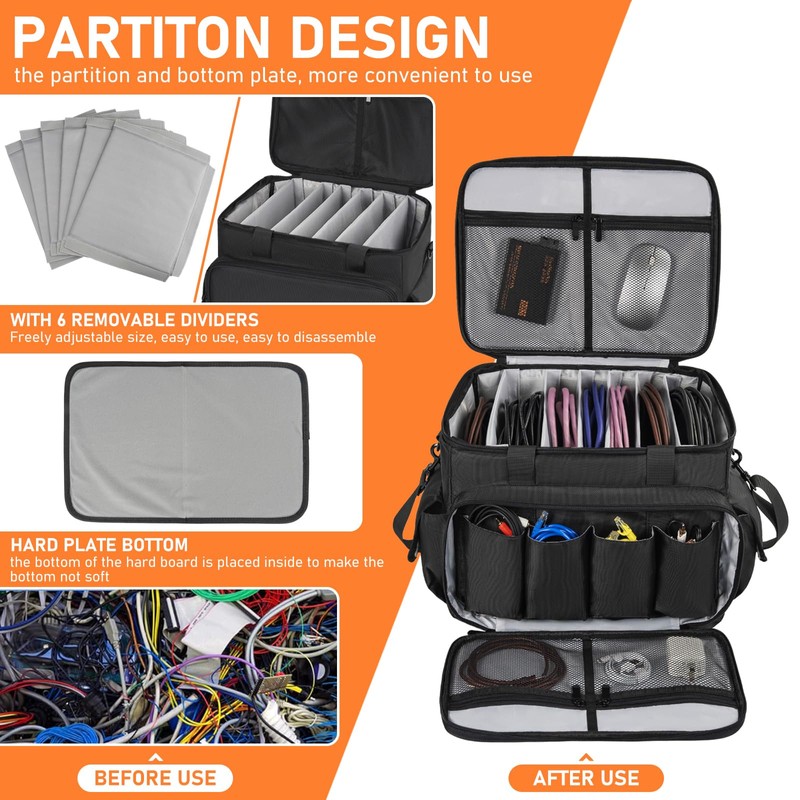 IBVIVIC DJ Cable File Bag with 6 Detachable Dividers High