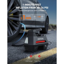 AstroAI Tire Inflator Portable Air Compressor Tire Air Pump for Car Tires - Car Accessories, 12V DC Auto Pump with Digital Pressure Gauge, Emergency LED Light for Bicycle, Balloons, Orange