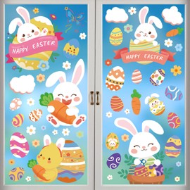 SETRUE 9 Sheets Easter Window Clings, Easter Bunny Egg Rabbit Window Decals Double-Sided Spring Window Decor for Easter Home Office School Display Party Supplies