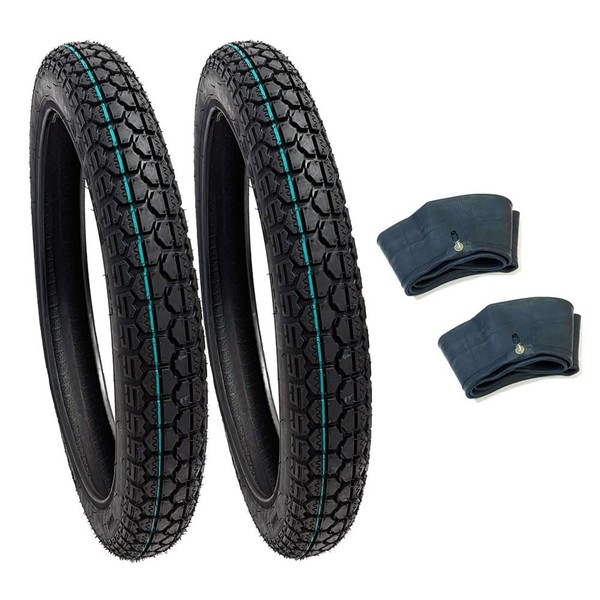 MMG Bundle Motorcycle Tires with Inner Tubes - 2 Tires Size 2.50-16 (P43) with 2 Matching Inner Tubes - Performance Motorcycles Dual On/Off Road Slightly Knobby Tread
