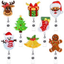 Bouiexye 8 Pack Christmas Felt Retractable Badge Reels Nurse Badge Reel Accessories for Work Nurses Doctors ID Badges Name Cards Health Hospital Office Worker Gifts(Lovely Style)