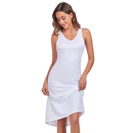 MOSCOAL Women's Full Slips Under Dress Slips Tank Top Slip Dress Wide Straps Underdress White Medium