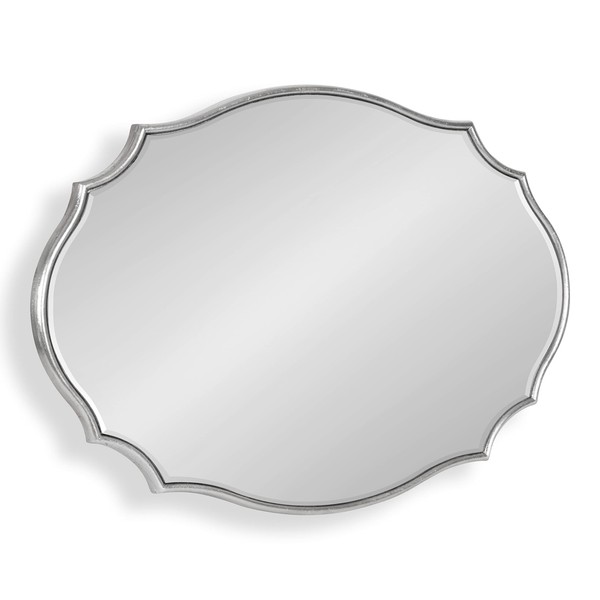 Kate and Laurel Leanna Modern Scalloped Wall Mirror, 18 x 24, Silver, Glam Oval Mirror for Wall
