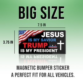 (7.5x3.75) Magnetic Sticker Jesus is My Savior Trump is My President Magnet Sticker Trump US Flag for President Magnet for Bumper, Refrigerator, Cruise Door, Car, Garrage Door