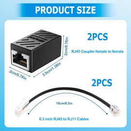 QTMMC 2 Pack RJ45 Adapters RJ11 to RJ45 Telephone Cables RJ45 Expansion Splitter Converter 8P8C to 6P4C Ethernet Patch Network Lead Phone Line ADSL Modem 0.5m Black