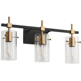 SOLFART Vintage Vanity Lights Bathroom Light Fixture Over Mirror for Bath Glass Shade Light Black and Brass Modern Style 3 Lights