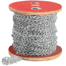 AIHSUMC 150ft Jack Chain, Galvanized Steel Link Chain with Spool Strong Heavy Coil Chain Hanging Chain Metal Light Fixture Chain for Feeders, Overhead Lights, Flowerpots, Pet Towing,1.4mm