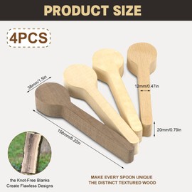 Pack of 4 Basswood for Carving Wood Spoons Basswood Balsa Wood Carving Wood Blanks Wooden Blocks for Crafts Wooden Strips