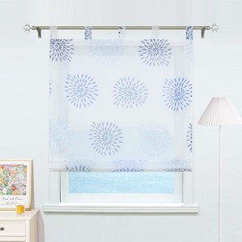 Eslir Roman Blind with Tabs, Kitchen Roman Curtains, Transparent Tab-Top Roller Blinds, Circular Motifs, Modern Voile Blue, W x H 80 x 140 cm, Pack of 1