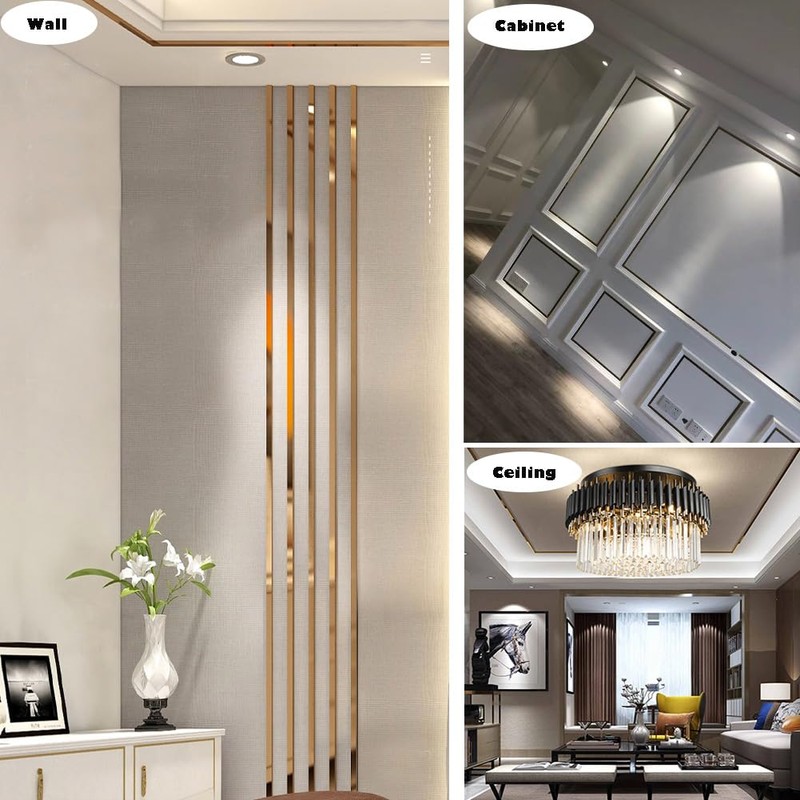 16FT/5M Gold Metalized Wall Trim Molding Peel & Stick, Stainless