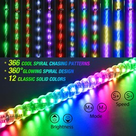 GOOACC 1PC 4FT LED Whip Light with Spring Base Spiral RGB Chasing RF Remote Lighted Whips w/Rocker Switch LED Antenna for UTV ATV Truck Sand Rail Buggy Dune RZR Can-am