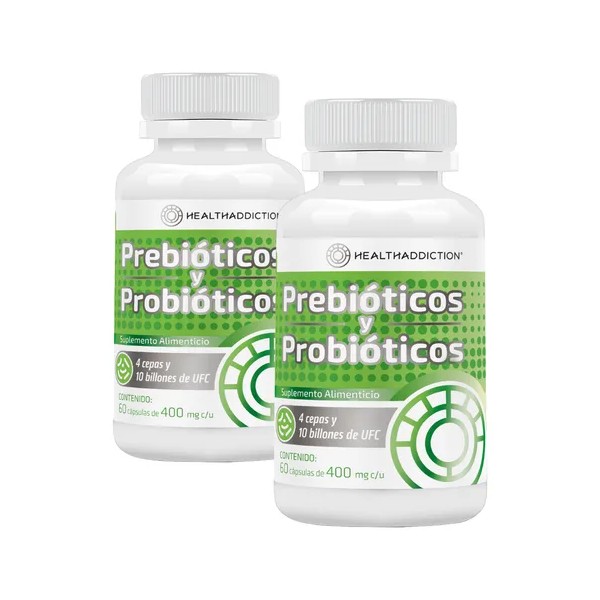 2 Pack Probióticos y Prebióticos Healthaddiction – 120 Cápsulas Digestión,