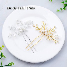 Artio Bride Wedding Pearl Hair Pins Girls Bridal Hair Accessories Hair Piece for Women and Girls 2PCS (Gold)