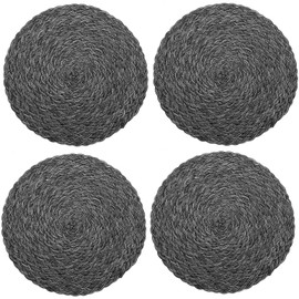 Topotdor Round Placemats Heat-Resistant Stain Resistant Anti-Skid Washable Polyproplene Table Mats Placemats (Braided-Gray, Set of 4)