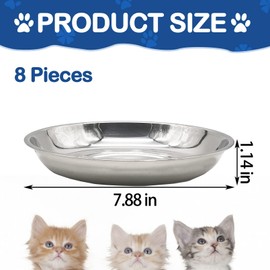 kathson 8 Pcs Stainless Steel Cat Food Bowls, Replacement Whisker Relief Cat Metal Dishes, Shallow Wide Cat&Dog Food and Water Bowl Suitable for Pet Feeding Stand, Dishwasher Safe (7.88 Inch Dia.)