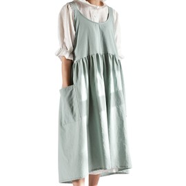 SALUDABLE 2022 Improved Model, Nordic Style Apron, Stylish, Cute, One-piece H-Shape, Women's, Simple, Nursery School, Cotton, Hide Your Buttock, Long Length, With Pockets, mint