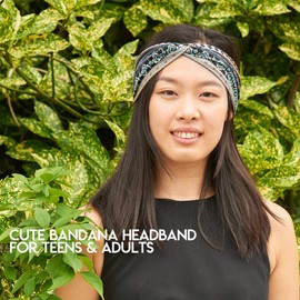 CHARM Boho Twist Turban Headband - Stretchy Cotton Hair Wrap Hairband for Women Gray