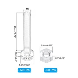 PATIKIL M3x20mm Clear Acrylic Screws and Hex Nuts Kit, 50 Set PC Plastic Phillips Round Head Bolts for Machine Accessories, Transparent