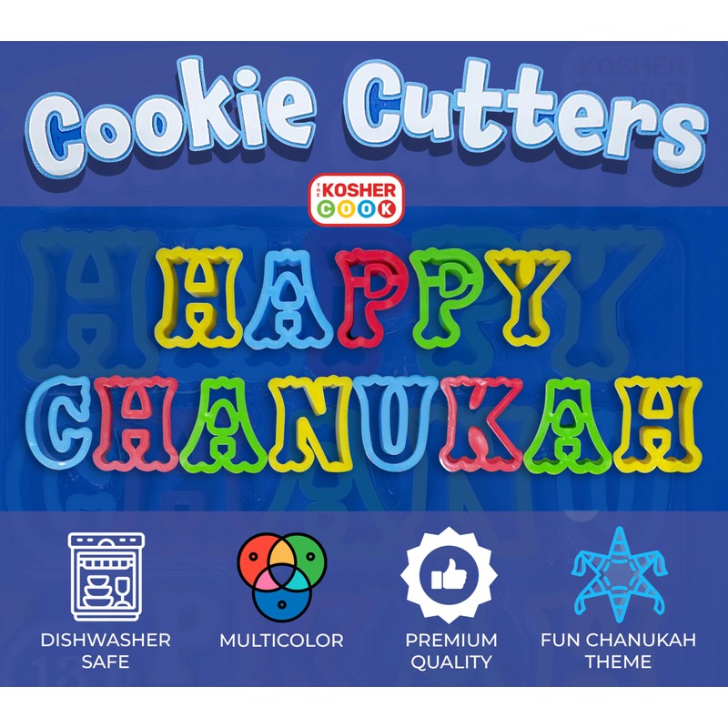 Happy Hanukkah Cookie Cutters - Plastic Chanukah Alphabet Cookie Cutters