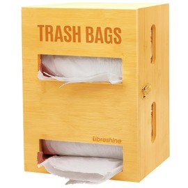 Libreshine Bamboo Double Trash Bag Holder Dispenser – Wall Mount or Cabinet Storage for Kitchen/Pantry/Laundry, Holds 2 Standard Rolls – Space-Saving Garbage Bag Organizer with Easy Access