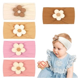 Jindizi 5Ppcs Baby Headbands,Flower Baby Girl Headbands Nylon Newborn Headbands Infant Headbands,Elastic Baby Girl Bows and Headbands Baby Bows Toddler Cute Hair Accessories(Coffee + Beige + Pink + Khaki+Purple)