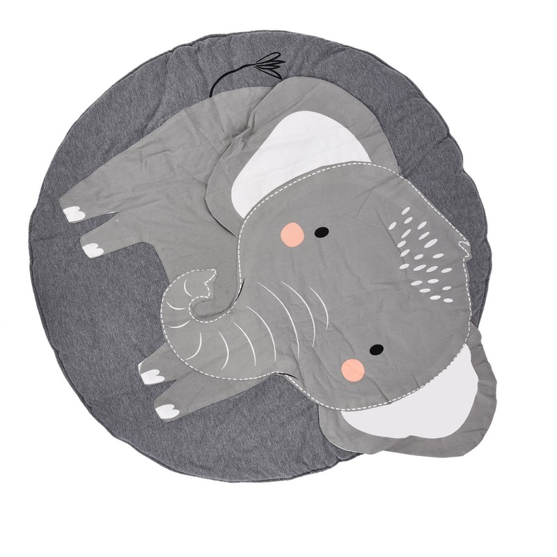 Baby Play Mat Round Cartoon Elephant Pattern Soft Cotton Decoration